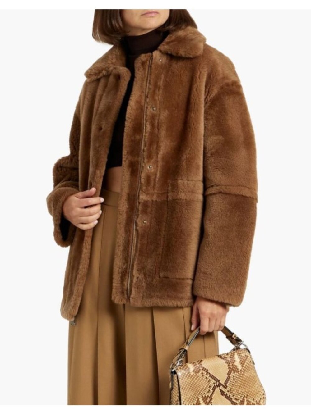 VINCE Reversible Shearling Jacket Coat Camel Leather Size XXS